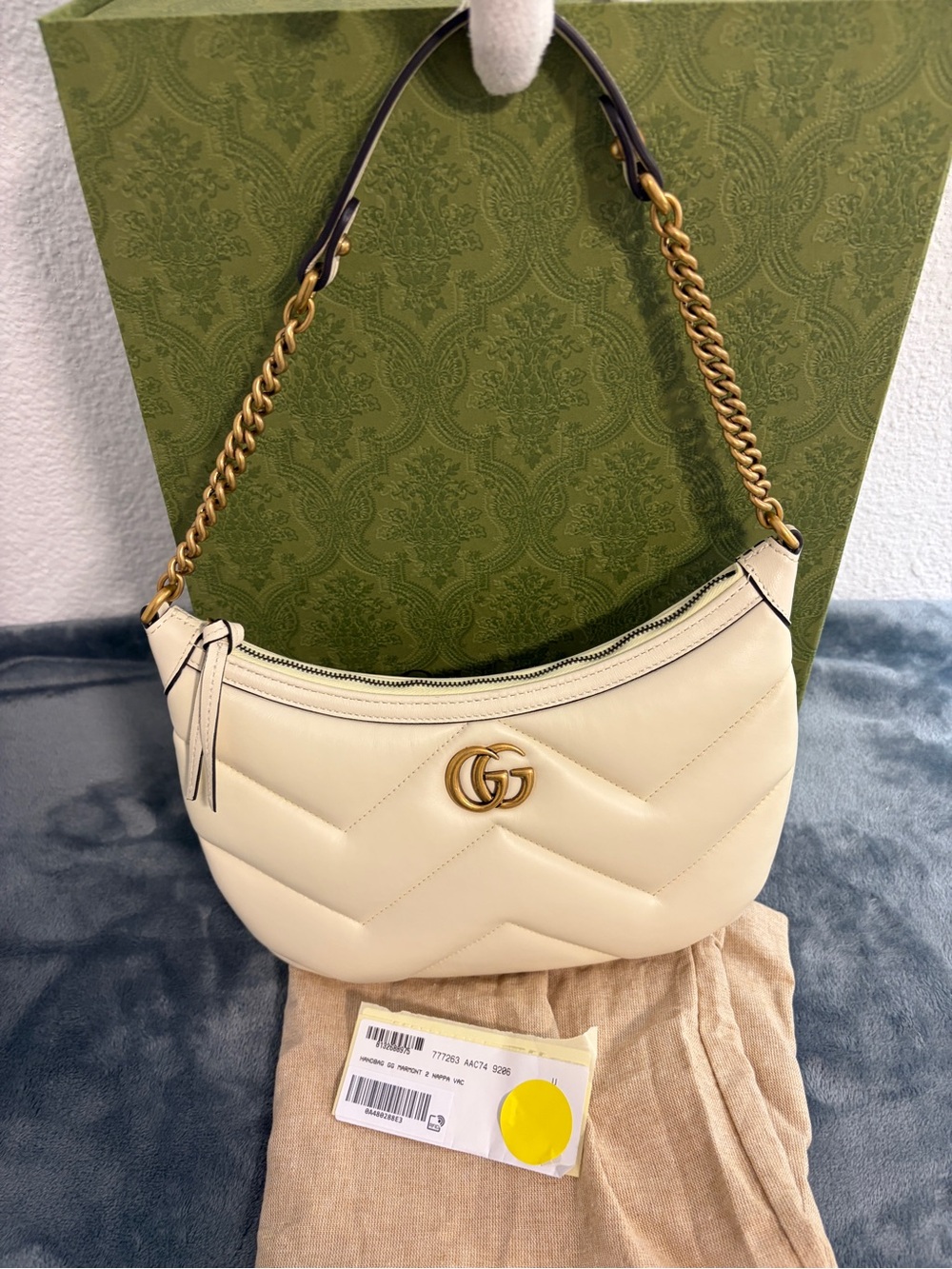 Brand New Gucci GG Marmont Half Moon Small Matelasse Leather Bag Nappa